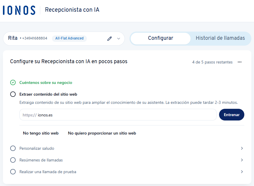 Captura de pantalla: campo de entrada del dominio para extraer el contenido de tu sitio web desde la cuenta ###COMPANY_NAME##