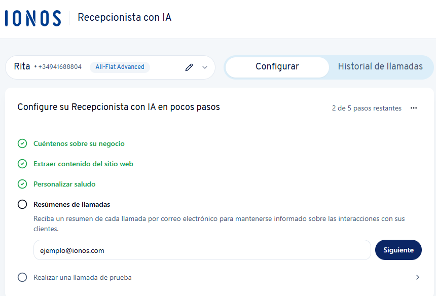 Captura de pantalla: campo para la dirección de correo en la que recibir tus resúmenes periódicos de interacciones IA con clientes