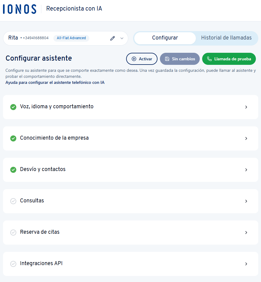 Captura de pantalla: página con los ajustes avanzados que solo está disponible tras la configuración inicial