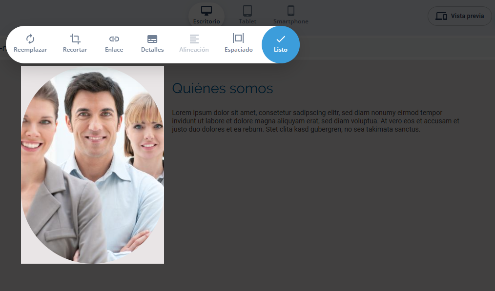Captura de pantalla: la barra herramientas para editar un elemento aparece destacada
