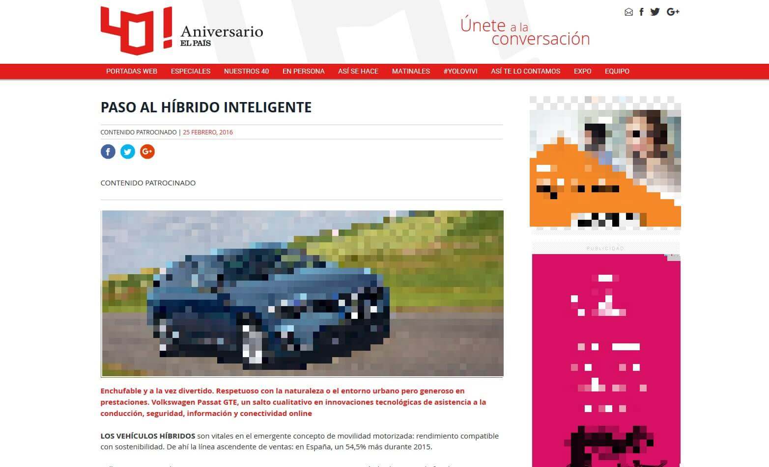 Captura de pantalla de contenido patrocinado en El País