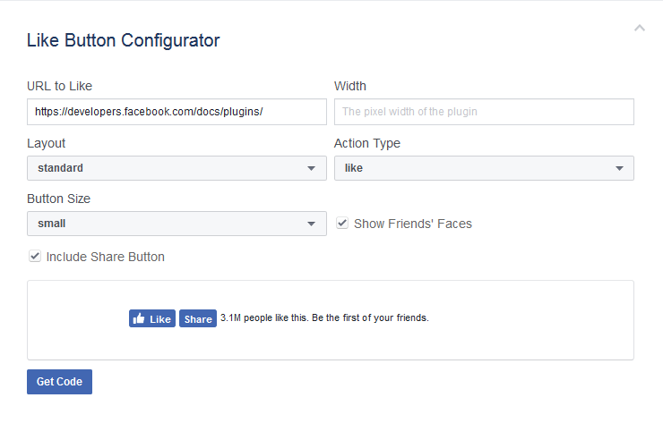 Configurador del botón "Me gusta": creación de un plugin social de Facebook