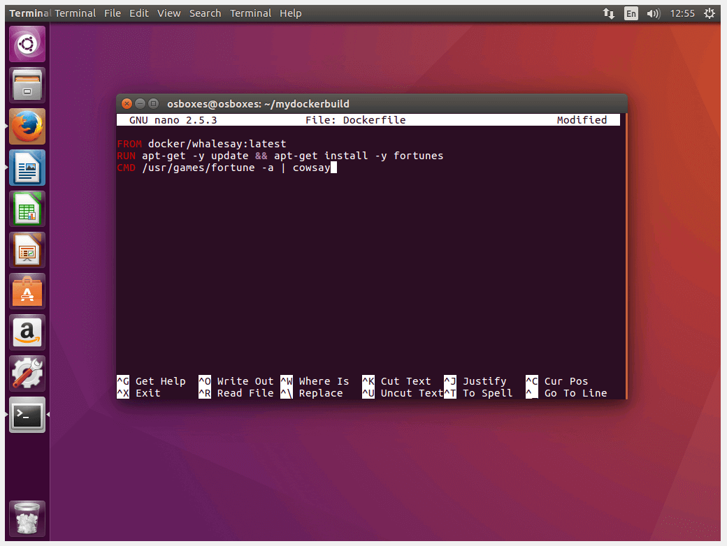 El editor de texto Nano en la terminal de Ubuntu