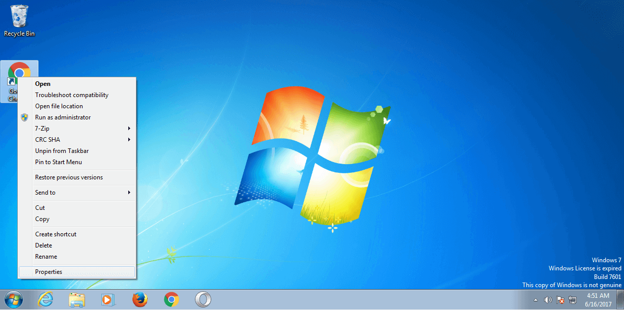 Windows 7: menú de contexto de Google Chrome