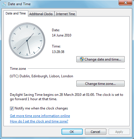 Configuración del sistema en Windows: fecha y hora