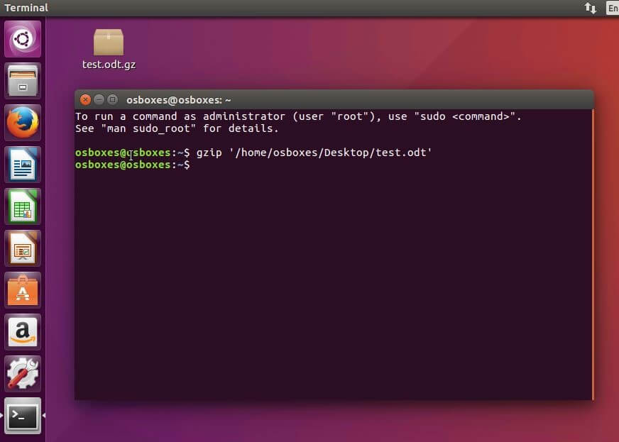 Terminal de Ubuntu: compresión de un archivo con gzip