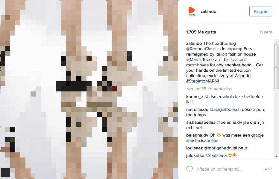 Captura de pantalla de una entrada de Zalando en la versión de Instagram para escritorio
