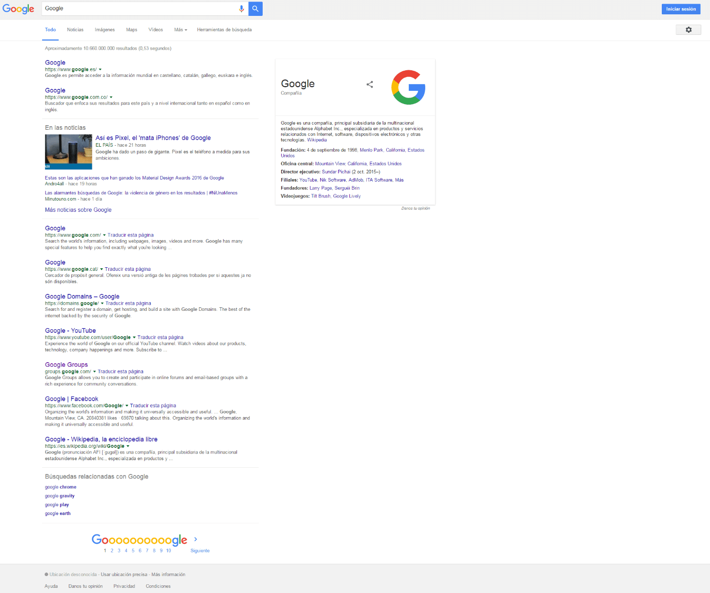 La vista actual de Google