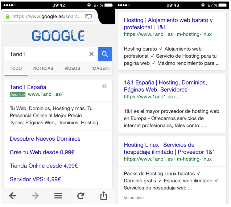 Resultados de búsqueda en Google Mobile