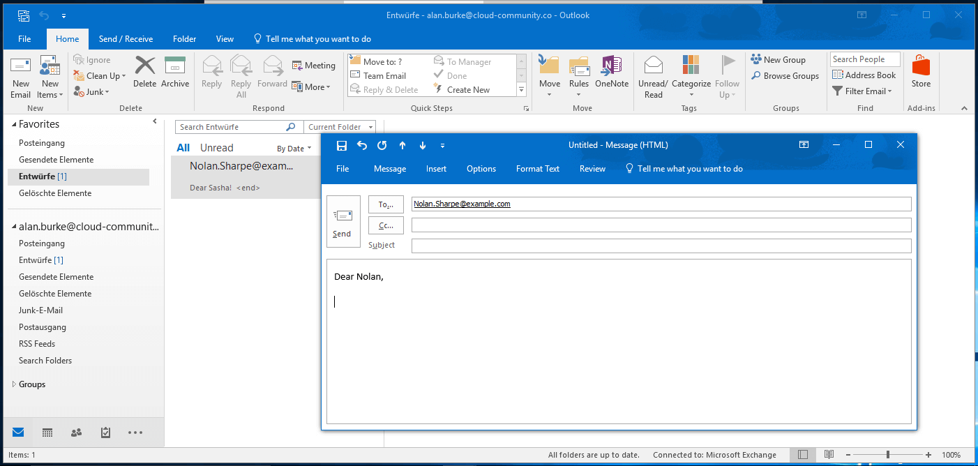 Vista de la pantalla de Outlook con el Personal Information Manager