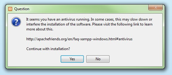Instalar XAMPP: desactivar el programa antivirus 