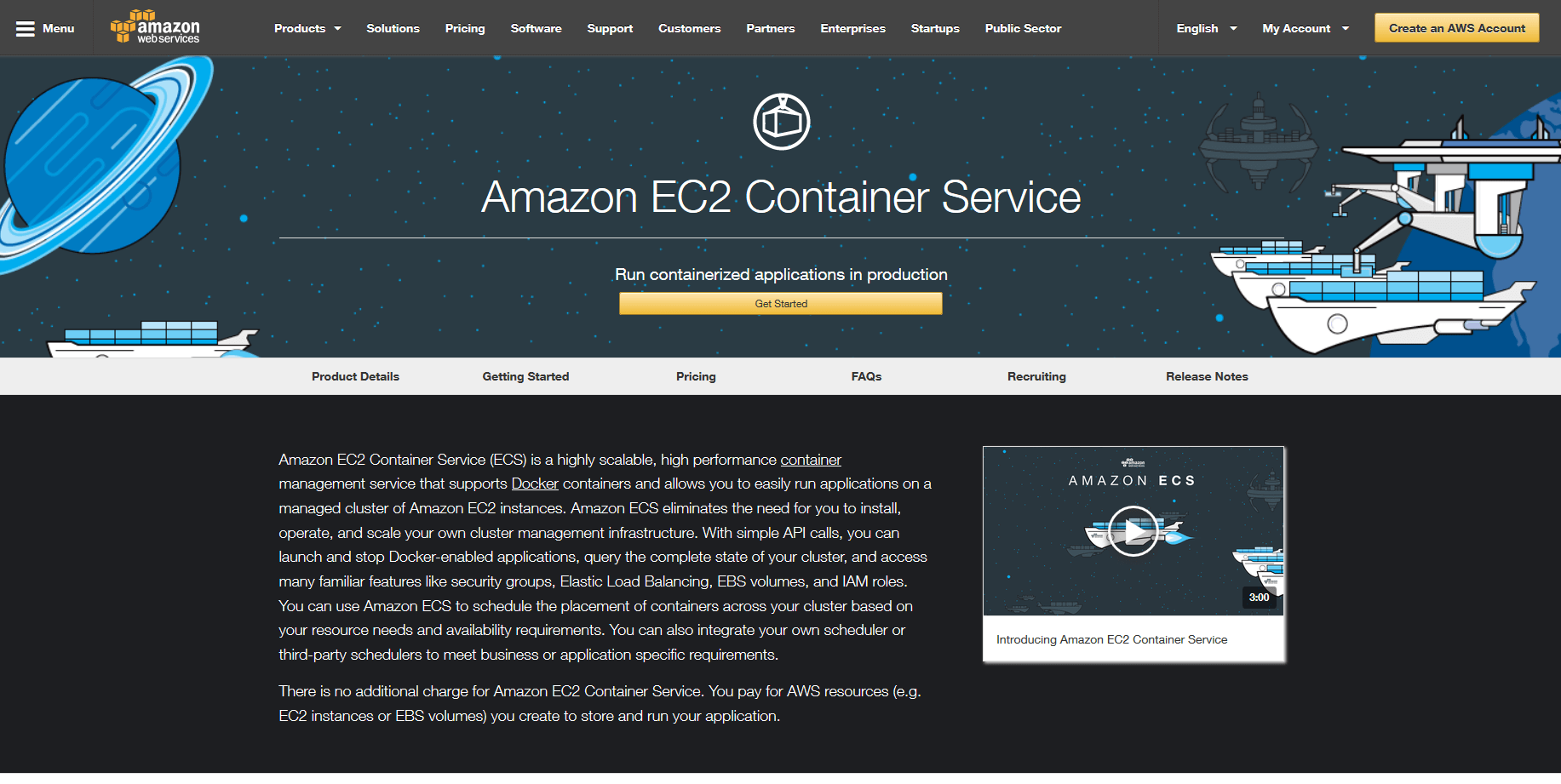 Página web del Amazon EC2 Container Service (ECS)