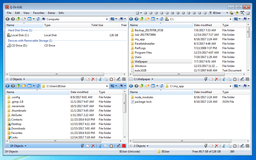 Interfaz de usuario del administrador de archivos de Windows Q-Dir