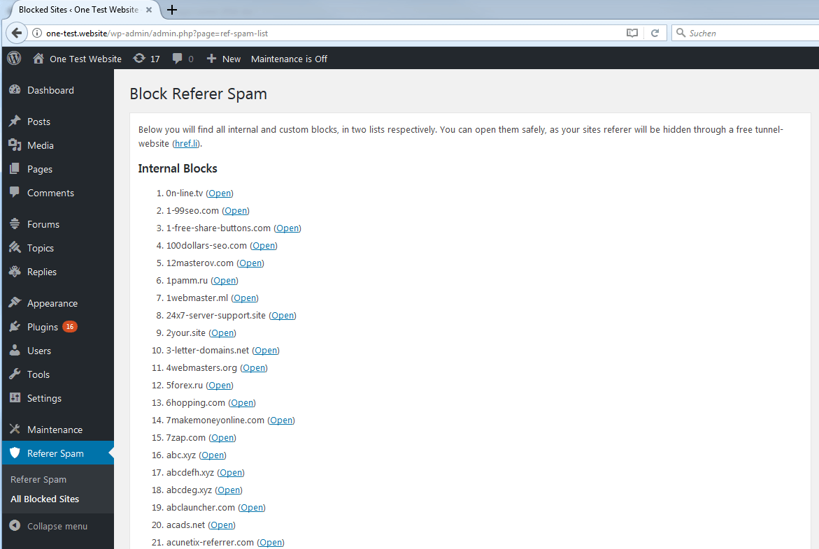 Lista de páginas bloqueadas en el backend de WordPress