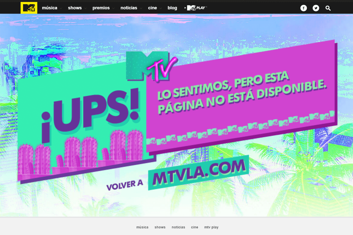 Error 404 de MTV Latino
