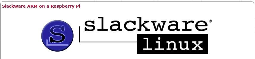 Logotipo con texto: Slackware ARM en un Raspberry Pi