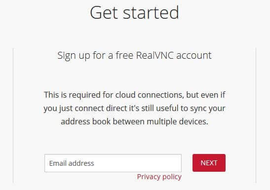 Creación de una cuenta en RealVNC