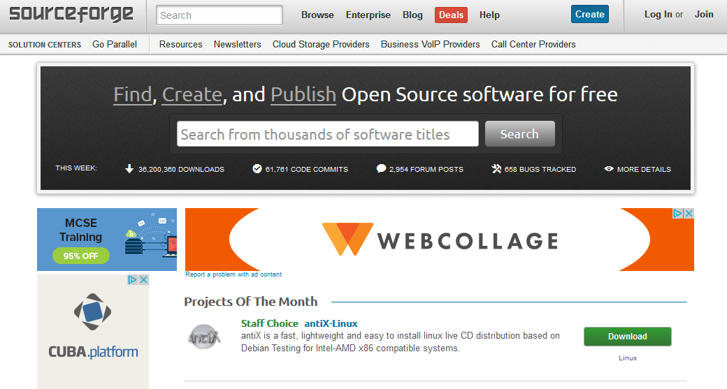 Página principal de SourceForge