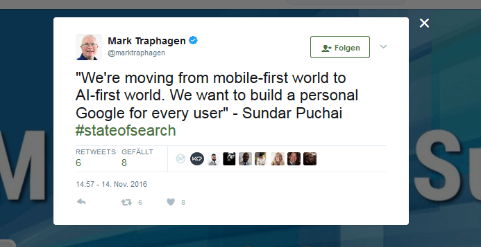 Captura de pantalla del tuit de Mark Traphagen acerca del uso de Google de la IA