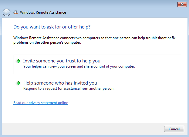 Cuadro de diálogo para pedir u ofrecer ayuda para la asistencia remota en Windows