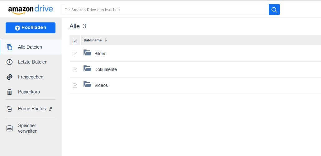 Interfaz de Amazon Drive en el navegador