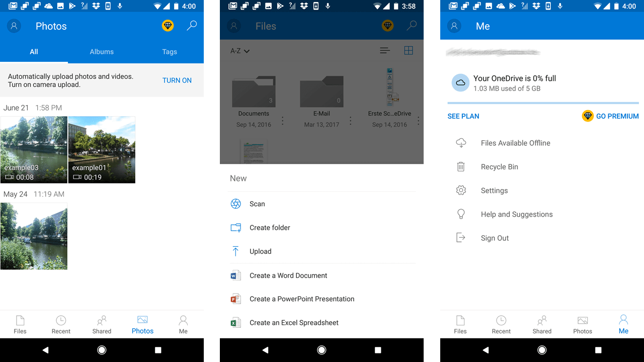 Capturas de pantalla de Microsoft OneDrive