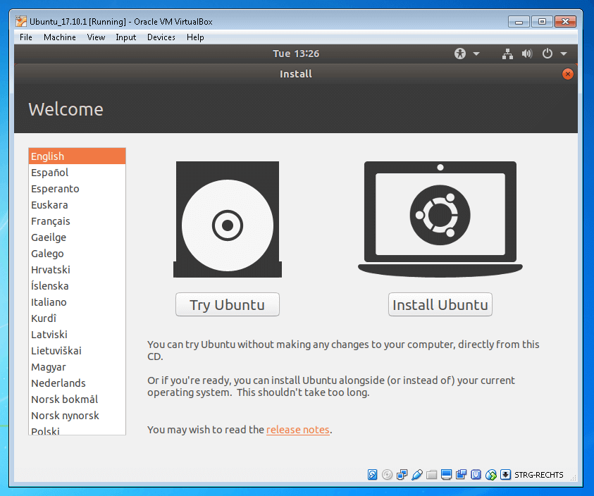 Ubuntu 17.10.1: pantalla de inicio