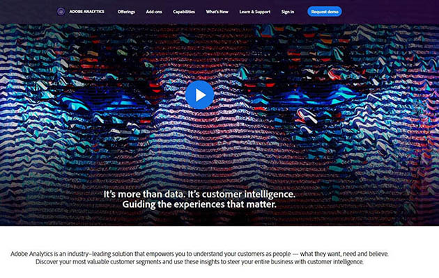 Vista de la página web oficial de Adobe Analytics