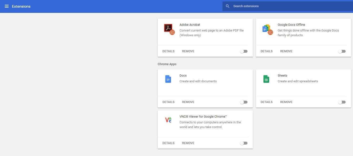 Presentación de las extensiones instaladas en Google Chrome