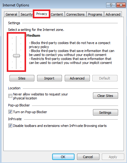 Internet Explorer: habilitar cookies