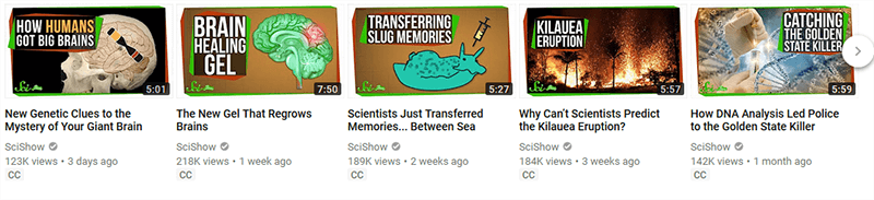 Ejemplo de thumbnail del canal YouTube de SciShow