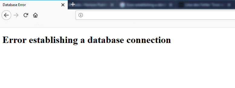 Captura de pantalla del mensaje de error “Error establishing a database connection”