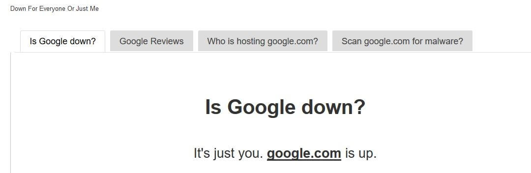 Herramienta online “Down For Everyone Or Just Me”: resultado para google.com