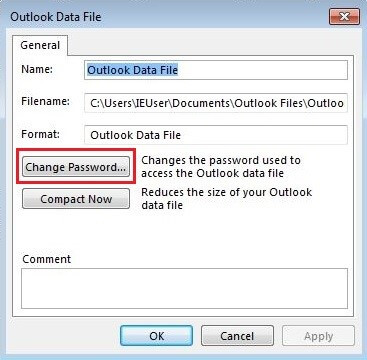 Menú de archivo de datos de Outlook