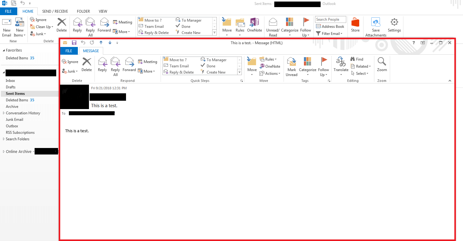 Outlook 2013 en Windows 7: carpeta Elementos enviados