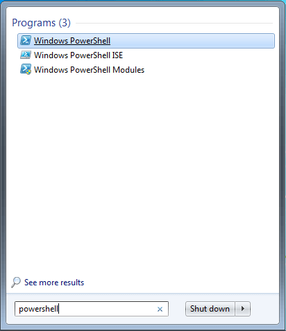 Windows PowerShell en los resultados de búsqueda del Explorador de Windows