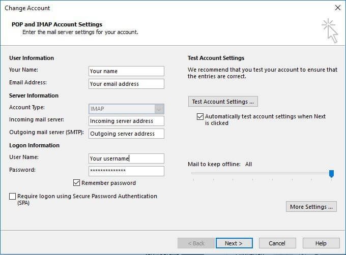Outlook: Configuración de POP e IMAP