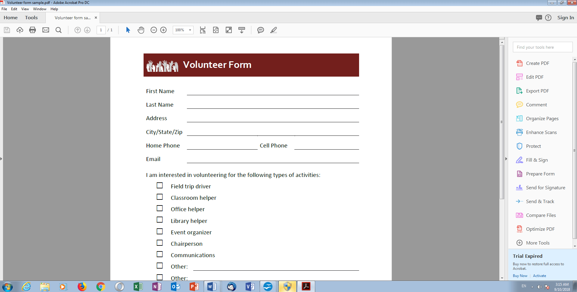 Ejemplo de plantilla de formulario “factura” guardada como archivo PDF