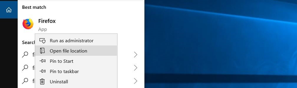 Windows 10: Resultados de búsqueda para “Firefox”