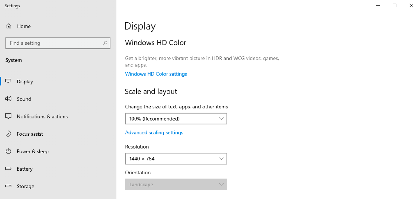 Opciones de configuración para girar la pantalla en Windows 10