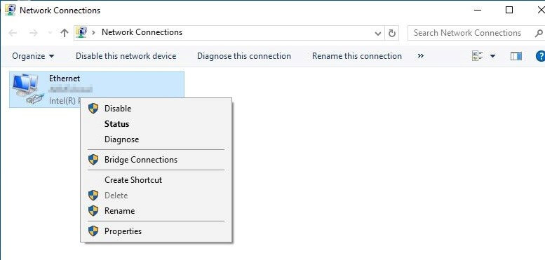 Conexión de red establecida en Windows 10