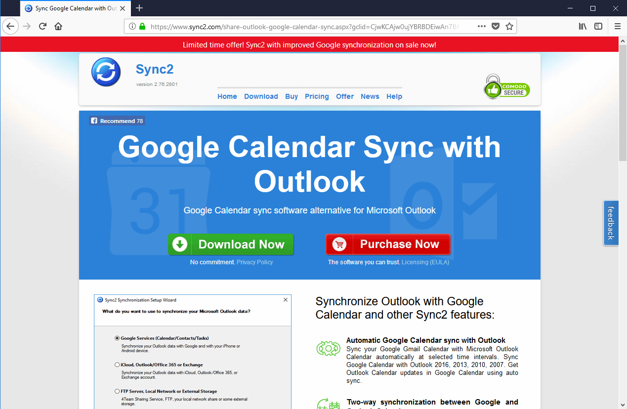 Página web de Sync2: zona de descarga