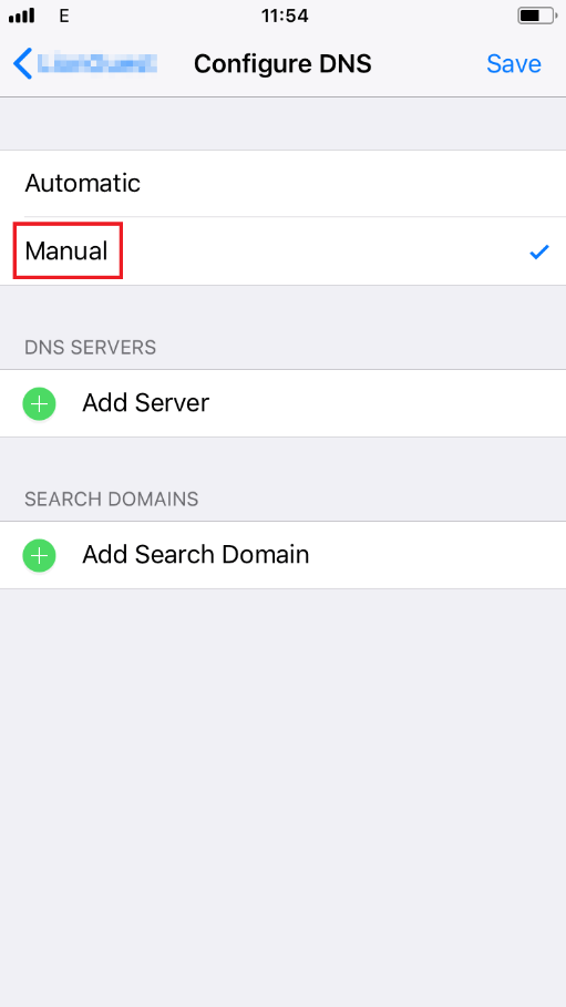 Menú iOS para configuración de DNS