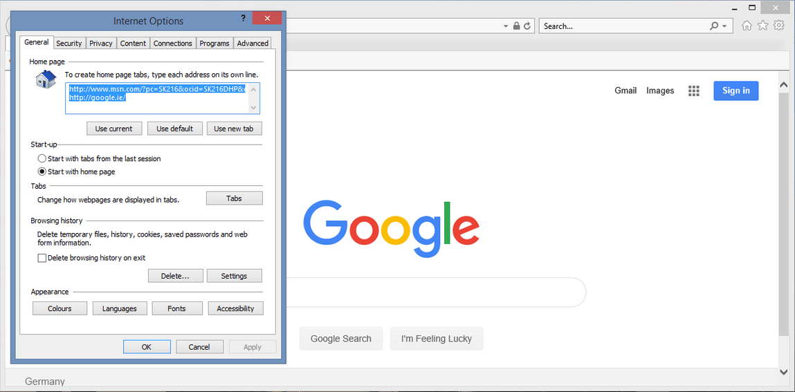 Las opciones de Internet en Windows 7