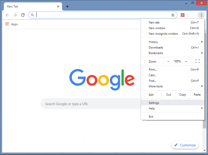 El menú del navegador web Chrome