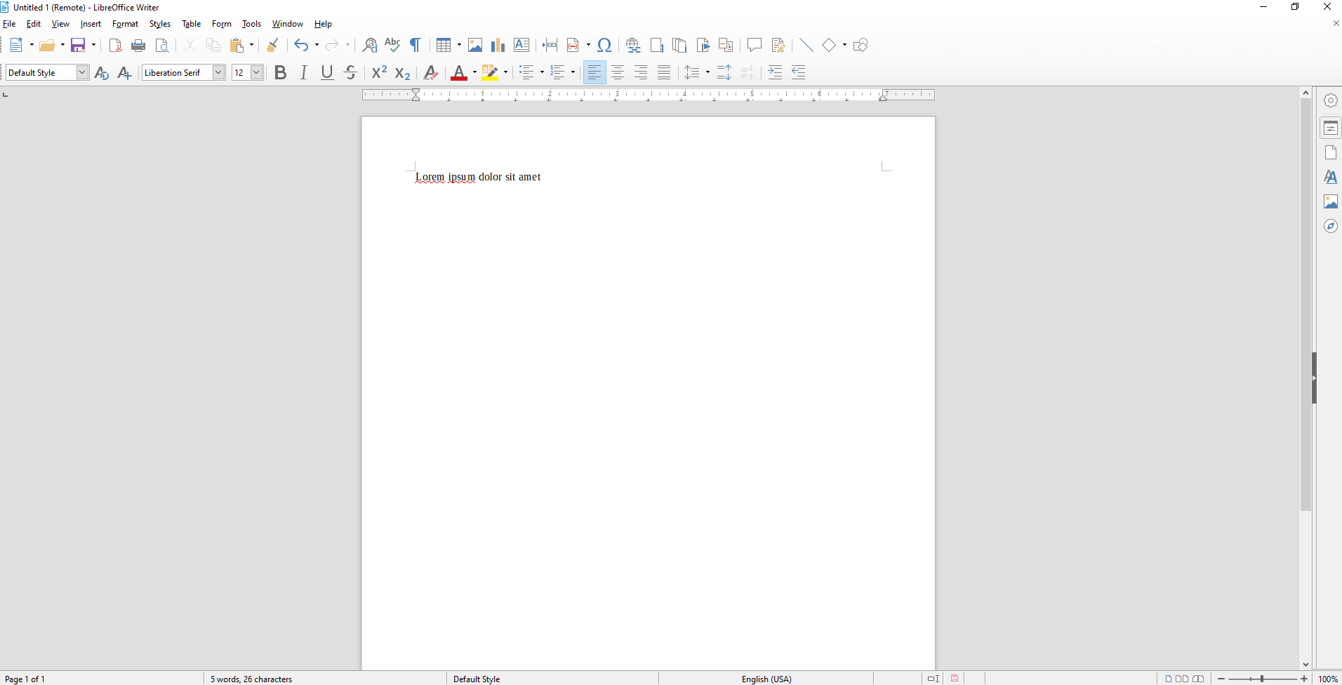Editor de textos de LibreOffice con un documento en blanco