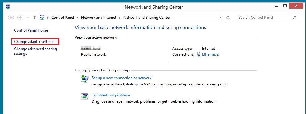 Centro de redes y recursos compartidos de Windows 8
