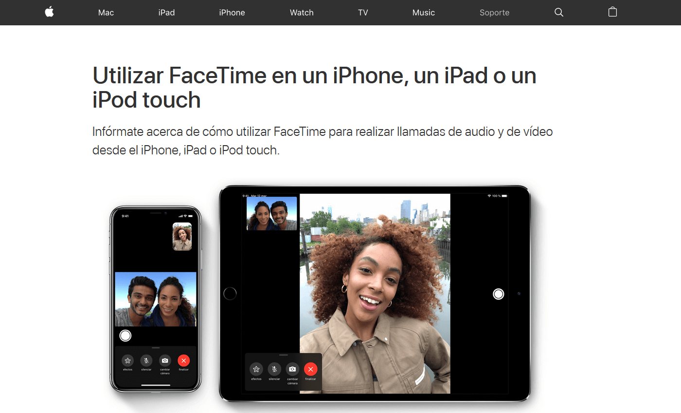 Página principal de FaceTime de Apple