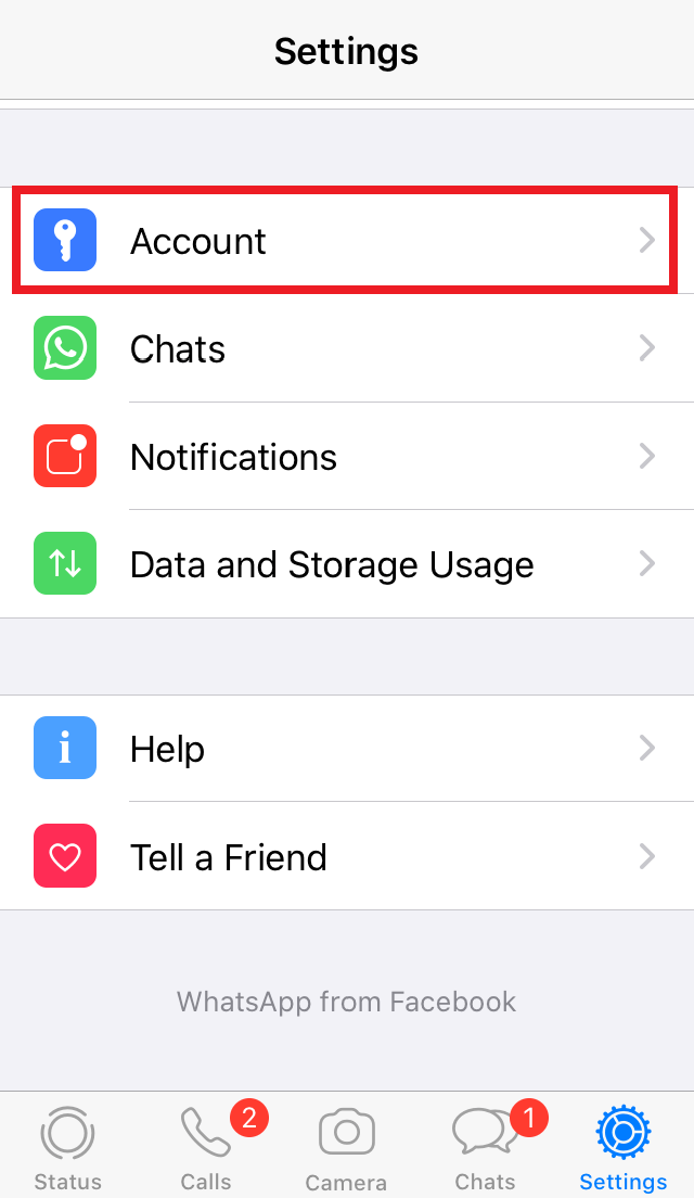 Interfaz de cuenta en WhatsApp