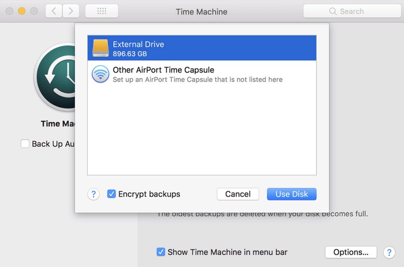 Mensaje de macOS: utilizar medio de almacenamiento como disco de copia de seguridad